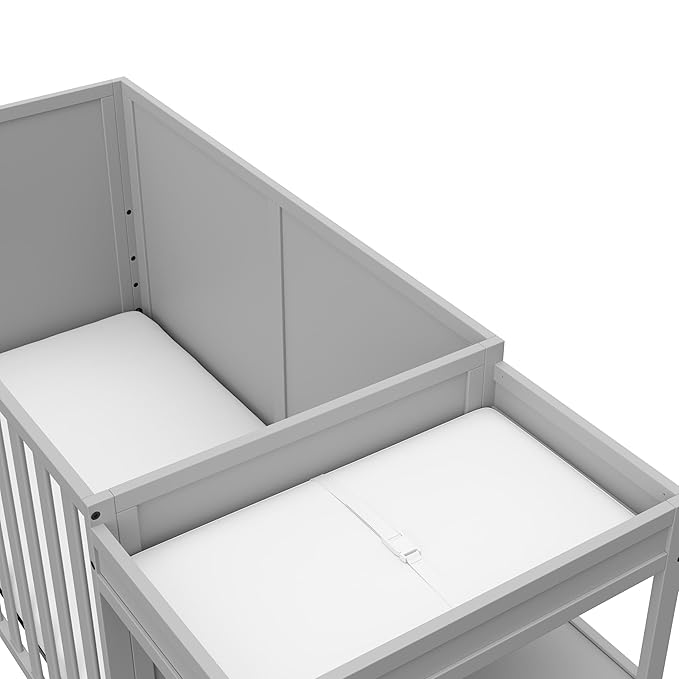 Graco Theo 5-in-1 Convertible Crib & Changer (Pebble Gray) GREENGUARD Gold Certified, Converts to Daybed, Toddler Bed, Full Size Bed, Fits Standard Full-Size Crib Mattress, Adjustable Mattress Height