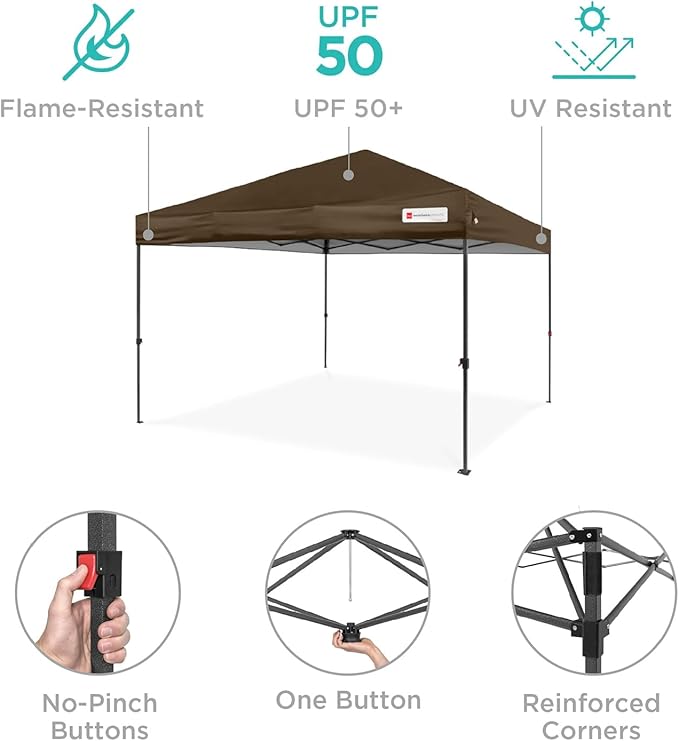 Best Choice Products 12x12ft 1-Person Setup Pop Up Canopy Tent Instant Portable Shelter w/ 1-Button Push, Case, 4 Weight Bags - Brown