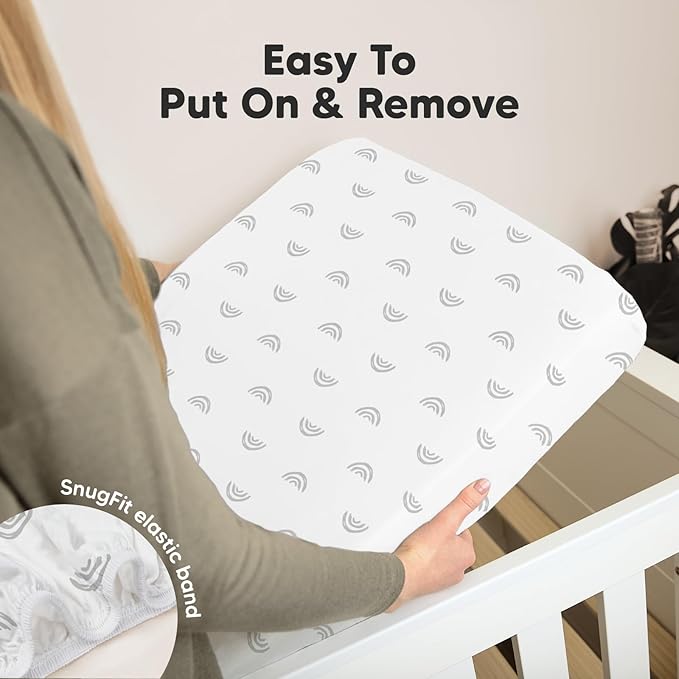 KeaBabies 2-Pack Organic Crib Sheets for Boys, Girls - 52x28 Fitted Crib Mattress Sheet Neutral, Breathable Jersey Cotton Cover for Baby Bed, Toddler Mattress, Soft & Cute Prints (Rainbow)