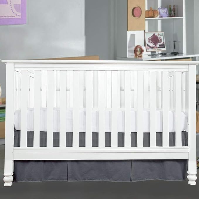 Cottington Lane Crib Bed Skirt Pleated Crib Skirt Dust Ruffle, 100% Natural Cotton, Nursery Crib Toddler Bedding Skirts for Baby Boys or Girls, 14" Soft Crib Dust Ruffle Drop Crib Skirt-Dark Grey