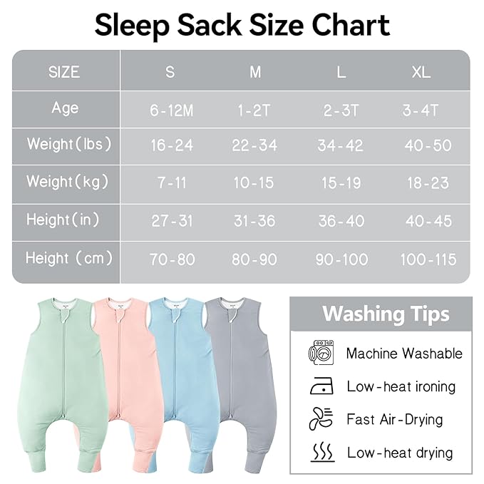 Rayon Made From Bamboo Sleep Sack 6-12 Months 0.5 Tog Ultra Soft Summer Toddler Sleep Sack with Feet 2-Way Zipper Lightweight Sleeping Bag Baby Wearable Blanket (2 Pack)-Green & Gray