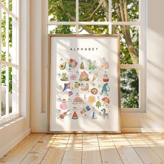 OZCONO Alphabet Numbers Poster, Vibrant ABC Counting Chart Kids, Playroom Wall Decor Art, Homeschool Education Guide (Unframed) (20x30)
