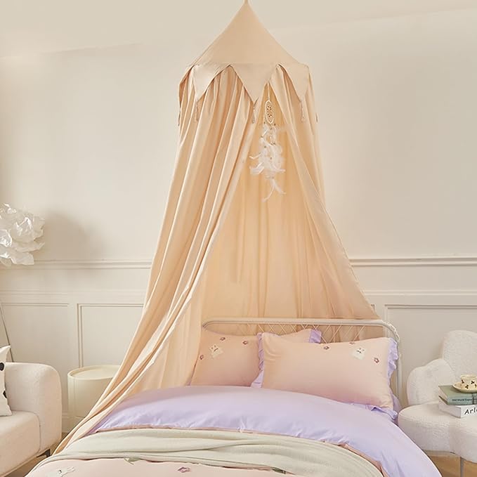 Bed Canopy for Kids, Girls Bed Curtain Bed Room Decor Hanging House Castle Reading Nook Dreamy Canopy(Light Yellow)