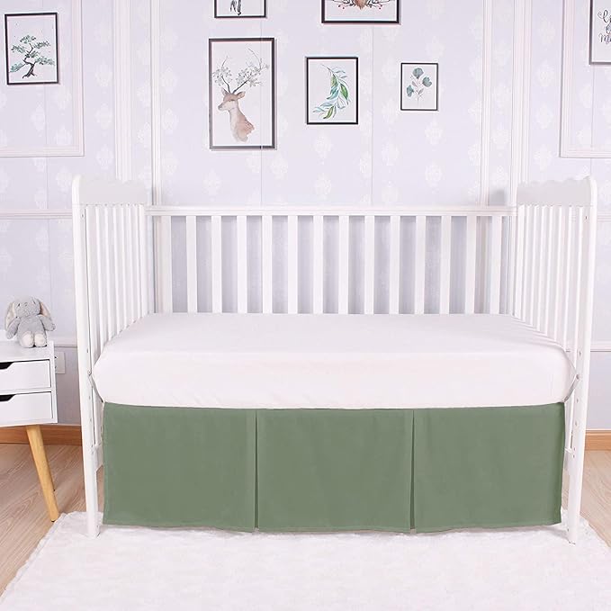 Box Pleated Crib Bed Skirt Premium 100% Cotton 800 Thread Count Nursery Crib Toddler Bedding Crib Bedskirt for Baby Boys or Baby Girls, (28" x 52") + 16" Drop Lenght - Sage Solid