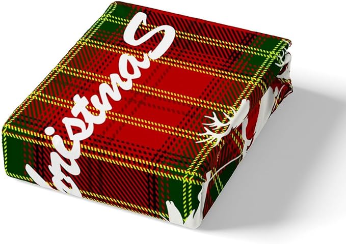 Manfei Christmas Duvet Cover Set King Size, White Deer and Snowflake Print Comforter Cover with 2 Pillowcases, Red Plaid Print Bedding Set 3pcs for Kids Boys Girls Bedroom Decor,No Comforter
