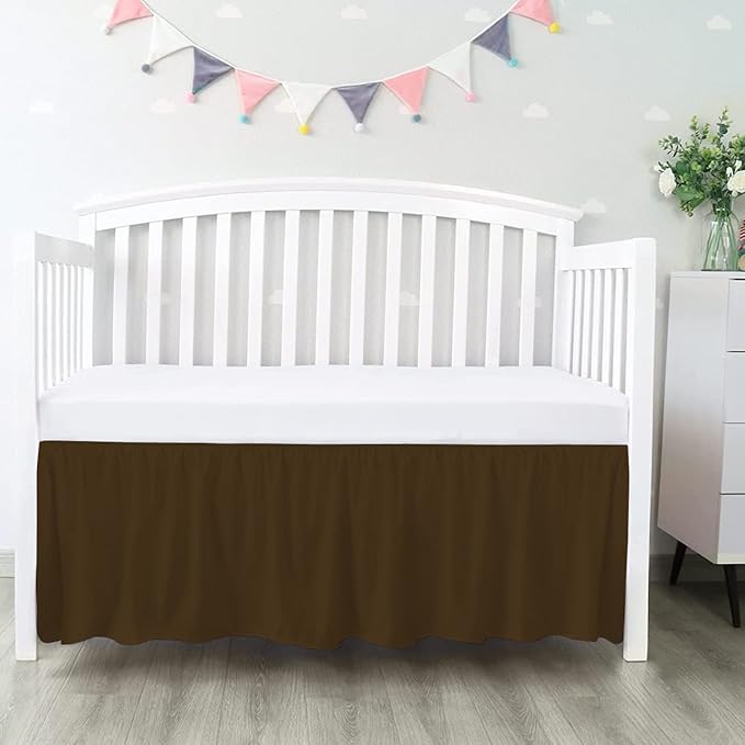 100% Egyptian Cotton, Nursery Crib Toddler (28" x 52" + 14") 800 Thread Count Crib Skirt Dust Ruffle, Bedding Skirts for Baby Boys or Girls, 14" Drop, Chocolate Solid