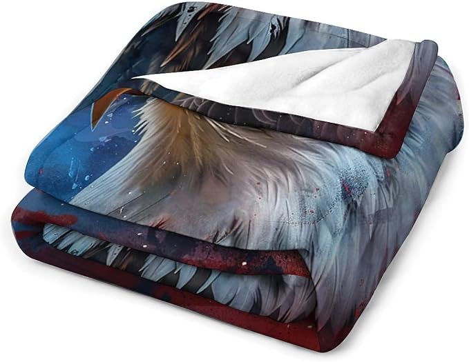 American Flag Bald Eagle Throw Blanket Patriotic Print Blankets Gifts Couch Sofa Bed Stuff Decor Soft Cozy Fleece Plush Flannel Bedding for Lover Men Women Adults 60"x80"