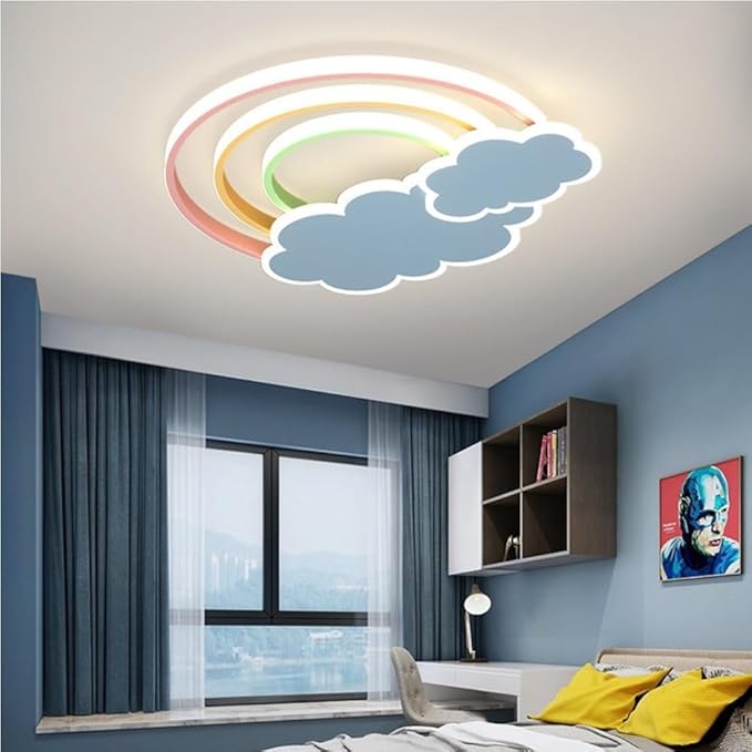 LED Pink Ceiling Light Modern Cartoon Children's Room Dimmable With Remote Control Nordic Blue Cloud Rainbow Night Light for Bedroom Baby Boys Girls