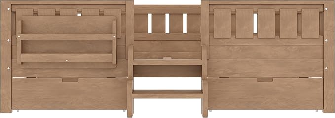 Bellemave Full Size Bed with Slats and Stairs, Full Size Platform Bed Frame with Fence, Bookshelf and Storage Drawers, Easy Assemble Beds for Kids, Girls, Boys, Natural