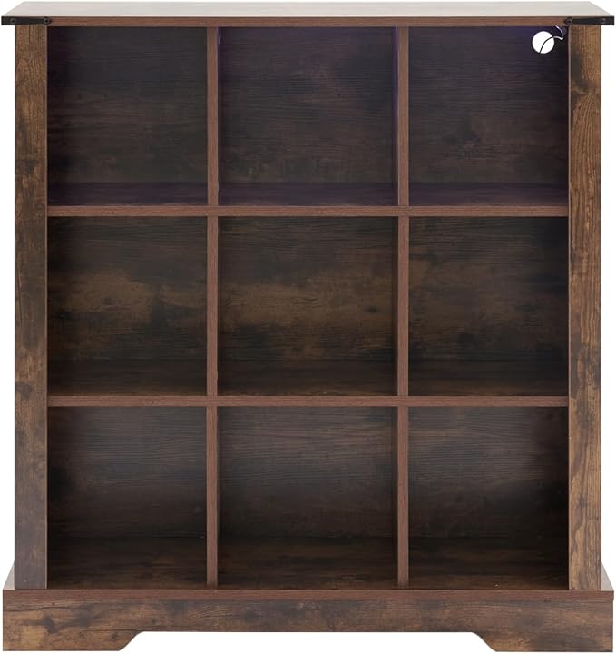 9 Cube Storage Organizer, Wood Cube Bookshelf with LED Lights, Horizontal Storage Cubes, Kids Bookshelf, Display Cabinet Cubby Shelf for Living Room Home Office Bedroom, Brown