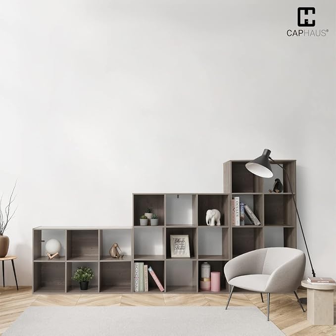 CAPHAUS Sturdy Room 11-Inch Cube Storage Organizer Shelf, with Thick Exterior Edge, Shelf Divider w/Back, Bookcase, 6-Cube / 8-Cube 9-Cube, Colors Available in Rustic Grey Oak and White