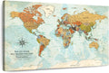 ElephantStock - Personalized Wanderer Push Pin World Map Wall Art - Horizontal Canvas Wall Art - Living Room Wall Decor - Digital Art Map Canvas Art - Orange And Blue Decor - 12" x 8"