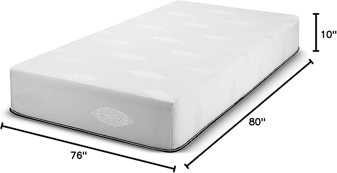 Fortnight Bedding 10 inch King Size Gel-Infused Memory Foam Mattress with White Stretch Knit Fabric - CertiPUR-US Foam – 10 Year Warranty - Made in USA