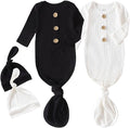 OPAWO Knotted Gown Baby Newborn Sleepers Baby Boy Coming Home Outfit, Bamboo Viscose Baby Gowns with Mitten Cuffs and Hat Set
