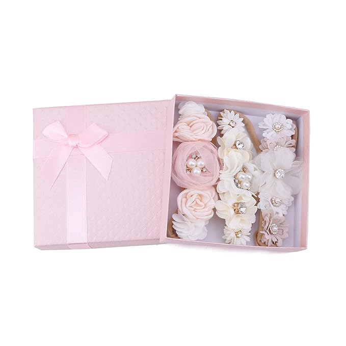 Baby Girl Headbands Nylon Flower Elastic Hairbands 3pcs Hair Accessories Gift for Newborn Infant Toddlers
