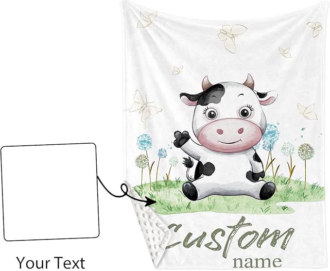 Custom Baby Crib Bedding Set,Personalized Name 4 Piece Nursery Bed Set with Cows Design,Baby Blanket Fitted Sheet Nursery Rug Wall Art Set,Custom Room Decor Idea Gift for Newborns Boys Girls