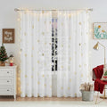 Jubilantex Butterfly White Sheer Curtain Panels for Kids Nursery Girl, Gold Print Toddler Linen Textured Voile Rustic Rod Pocket Drapes 84 Inch for Farmhouse, Living Room, Bedroom, 2 Panels