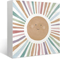 Mtrgdn Boho Rainbow Classroom Decor,Inspirational Kids Nursery Desk Decor,Sun Sunshine Wood Box Sign for Classroom Nursery Kids Bathroom Playroom Wall Shelf Decorations,5x5 Inch