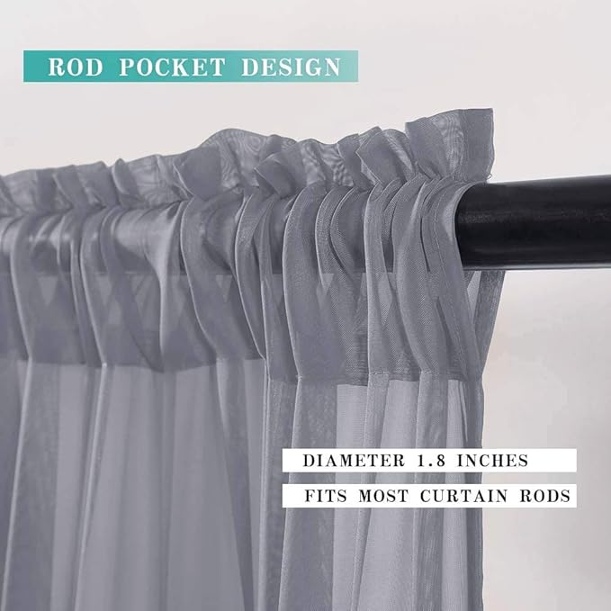 MIULEE 2 Panels Kitchen Tiers Half Window Sheer Curtains Rod Pocket Translucent Voile Drapes for Kitchen Bathroom Small Windows 29 by 24 Inch Dark Grey