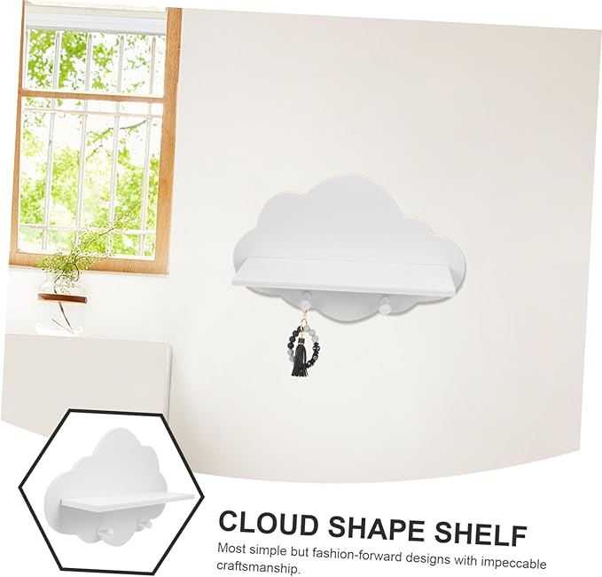 ARTIBETTER 1pc Wooden Cloud Shape Floating Shelf 14 Inch White Wall-Mounted Storage Shelf for Nursery Kids Room Decor and Organization