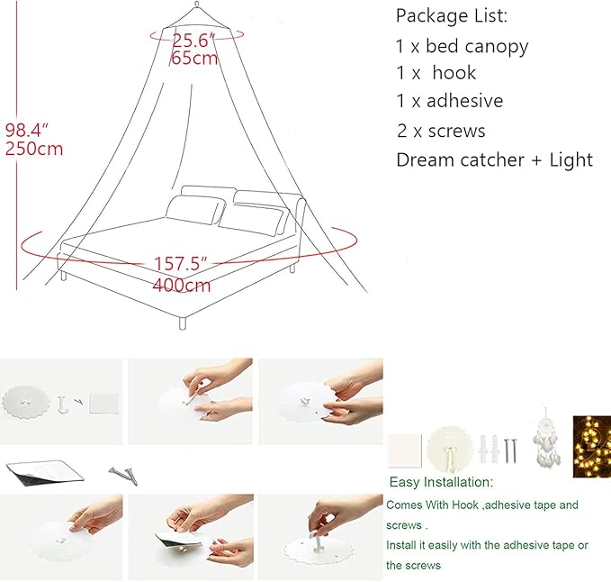 Akiky Kids Bed Canopy with Tassels Natural Crib Canopy with Light for Reading Nook Play Tent Hideaway Hanging Tent Nursery Room Decoration