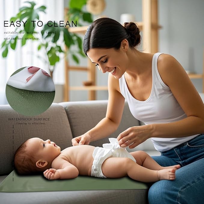 Sage Green Diaper Changing Pad for Baby, Portable Baby Changing Mat for Travel or Home, Foldable Mat Fits Perfectly in Diaper Bag (67-03)