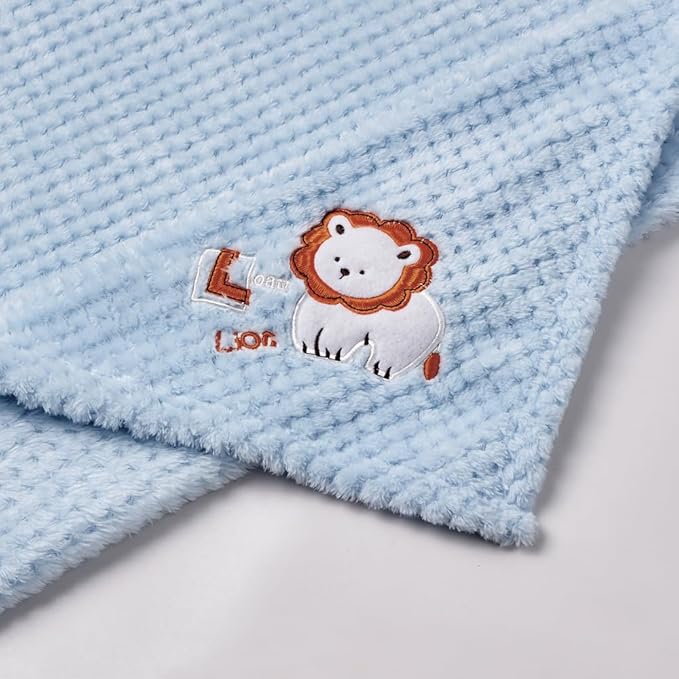 CREVENT 2Pcs 30''X40'' Cute Cozy Fluffy Warm Baby Blankets for Infants Toddlers' Bedding Crib Cot Stroller - Grey Cloud + Lion