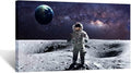 KREATIVE ARTS - Astronaut Standing on the Moon Overlooking Planet Earth Poster Canvas Print Wall Art Landscape Picture Printed on Canvas NASA Home Decoration Giclee Artwork Ready to Hang 20''x36''