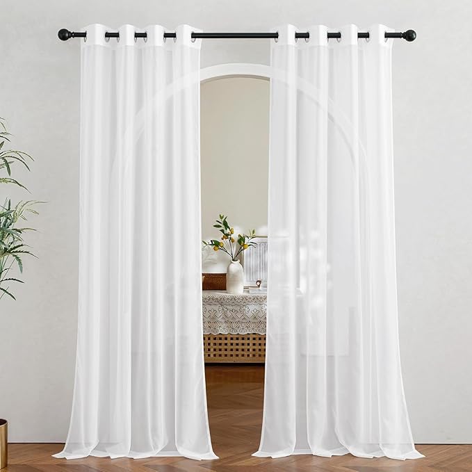 NICETOWN 2 Panels Sheer Curtains for Patio Waterproof, Rustproof Steel Silver Grommet Indoor Outdoor Lightweight Soft Voile Sheer Drapes for Living Room, Ivory, W54 x L84