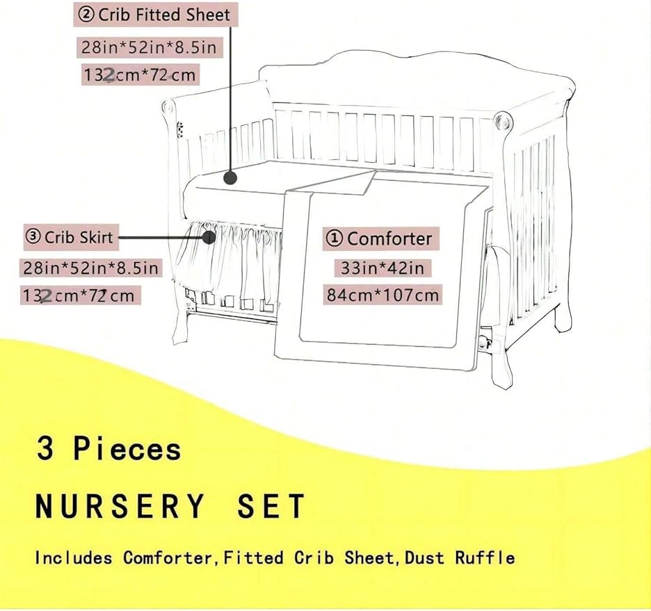 Blue Dinosaur Crib Bedding Set for Baby Boy, 3 Pieces Nursery Set Including Quilt/Fitted Sheet/Crib Skirt