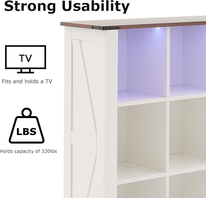 9 Cube Storage Organizer, Wood Cube Bookshelf with LED Lights, Horizontal Storage Cubes, Kids Bookshelf, Display Cabinet Cubby Shelf for Living Room Home Office Bedroom, White