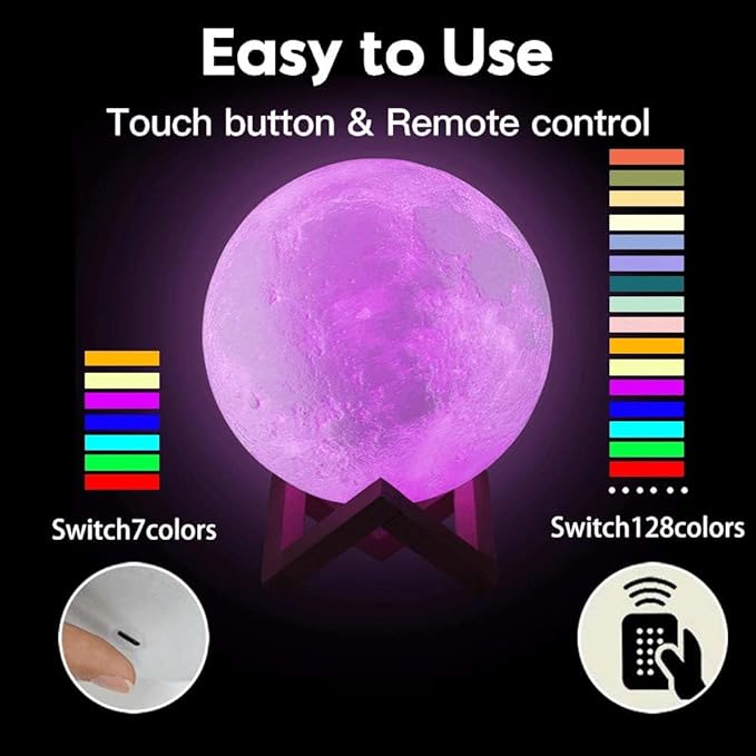 CPLA Moon Lamp Upgrade 128 Colors, Christmas Gifts for Kids Girls Boys Teens Sister Her Women, Ages 4 5 6 7 8 9 10 11 12 13 14 15 16 17 18-20 Year Old Birthday, Remote and Touch Control, 6 inch