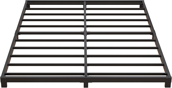 4 Inch Bed Frame King Size Low Profile, King Bed Frame No Box Spring Needed, Heavy Duty Metal, Easy Assembly, Black