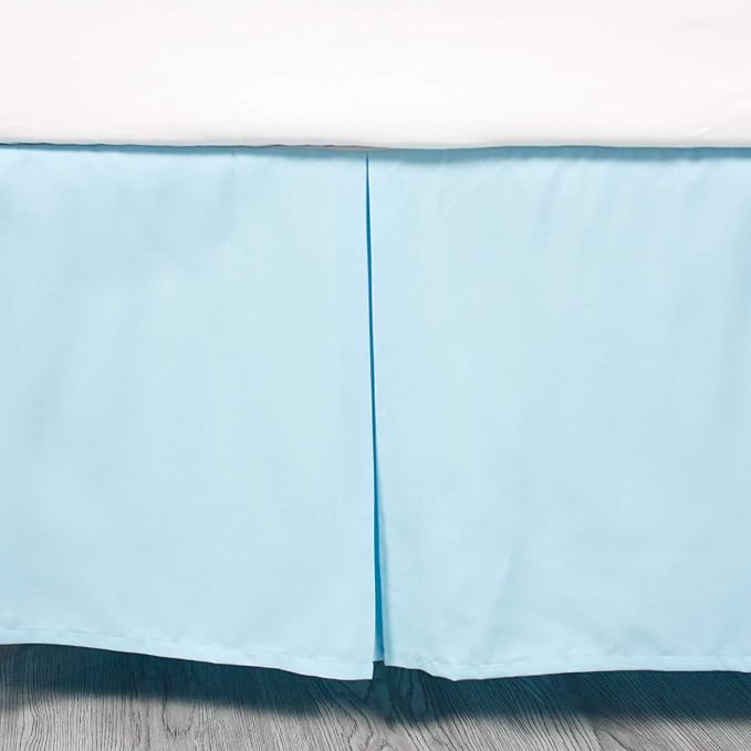 Belsden Blue Crib Skirt with Durable Woven Platform, Both Long Sides Pleated, Split Corners Dust Ruffle for Easy Placement Inside of Standard Crib Bed, 14 inches (36cm) Length Drop, Blue