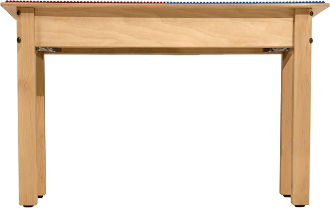 Contender Time-2-Play 35" Square Red & Blue Hardwood Lego Compatible Table for Kids with 16" Long Legs, Built to Last Children Desk for Playroom, with Trough & Shelf