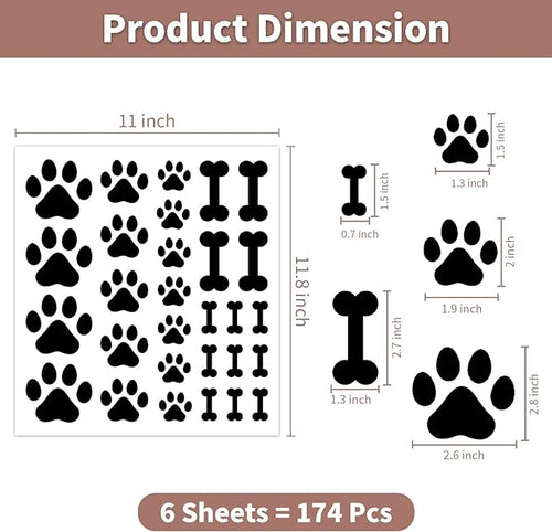 AOWDIAO 174 Pcs Dog Paw Decals - Peel and Stick Vinyl Wall Stickers for Dog's Room, Playroom & Party Decor