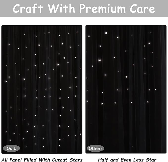 Kinryb Kids Star Cutout Curtains for Bedroom/Living Room/Classroom,2 Free Tiebacks Sheer Overlay 95 Inches 2 Panel Set, Double Layer Curtains for Kids Room(W52xL95 Inches,Greyish White 2 Pcs)