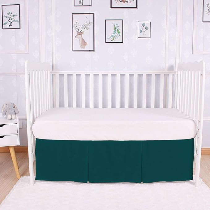 Box Pleated Crib Bed Skirt Premium 100% Cotton 800 Thread Count Nursery Crib Toddler Bedding Crib Bedskirt for Baby Boys or Baby Girls, (28" x 52") + 14" Drop Lenght - Teal Solid