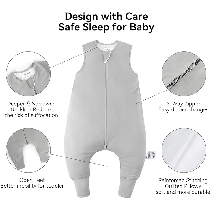 BubblePanda Rayon Made From Bamboo Toddler Sleep Sack with Feet 6-12 Months 2.5 Tog Winter Ultra Soft Warm Baby Sleep Bag Walker Quilted Thick Wearable Blanket with Legs 2-Way Zipper