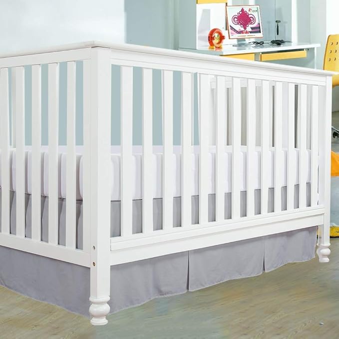 Cottington Lane Crib Bed Skirt Pleated Crib Skirt Dust Ruffle, 100% Natural Cotton, Nursery Crib Toddler Bedding Skirts for Baby Boys or Girls, 14" Soft Crib Dust Ruffle Drop Crib Skirt-Light Grey