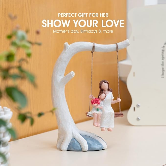 Decorative Mother and Child Tree Swing Figurine, Mother Daughter Hand-Painted Resin Sculpture, Mom Birthday Gift from Daughter, Home Decor, Swing Statue.