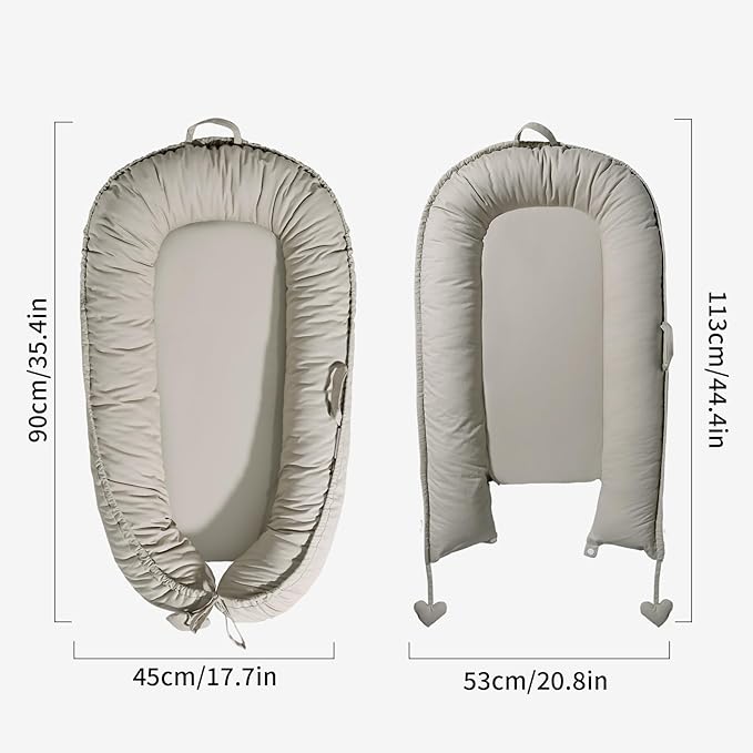 Baby Lounger - Baby Lounger for Newborn 0-24 Months, Soft Breathable Cotton Infant Lounger Cover, Portable Baby Nest for Travel, Newborn Essentials (Silver)