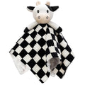 Cow High Contrast Baby Security Blanket for Babies, Soft 3D Checkerboard Lovey with Minky Dot Fabric Backing, Newborn Boys and Girls Snuggle Stuffed Animal Blankie 14 Inch