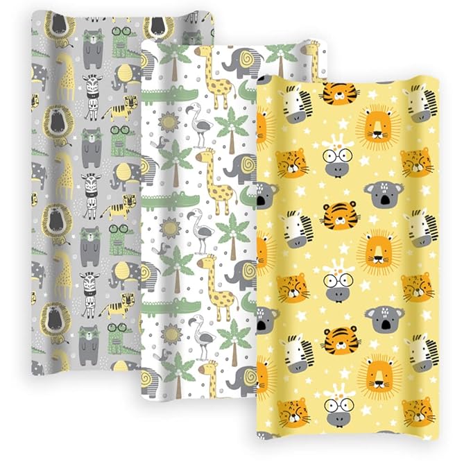 GROW WILD Changing Pad Cover 3 Pack | Soft & Stretchy Jersey Cotton | Baby Changing Table Pad Cover | Diaper Changing Pad Covers for Girls and Boys (Animals & Safari)