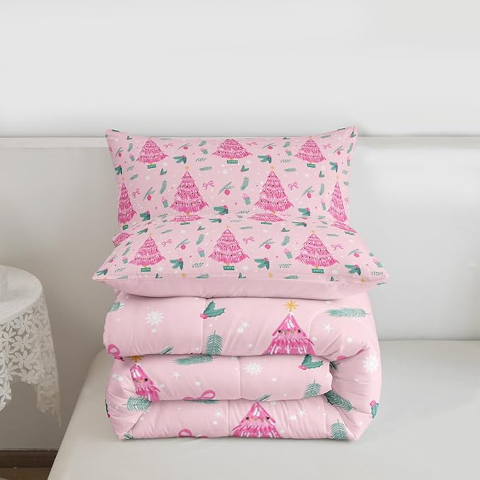 Feelyou Christmas Tree Comforter Set All Season Merry Christmas Bedding Set with 1 Pillow Cases Happy New Year Microfiber Kids Toddler Bedclothes Xmas Bedroom Decor Duvet Quilt Soft Lightweight