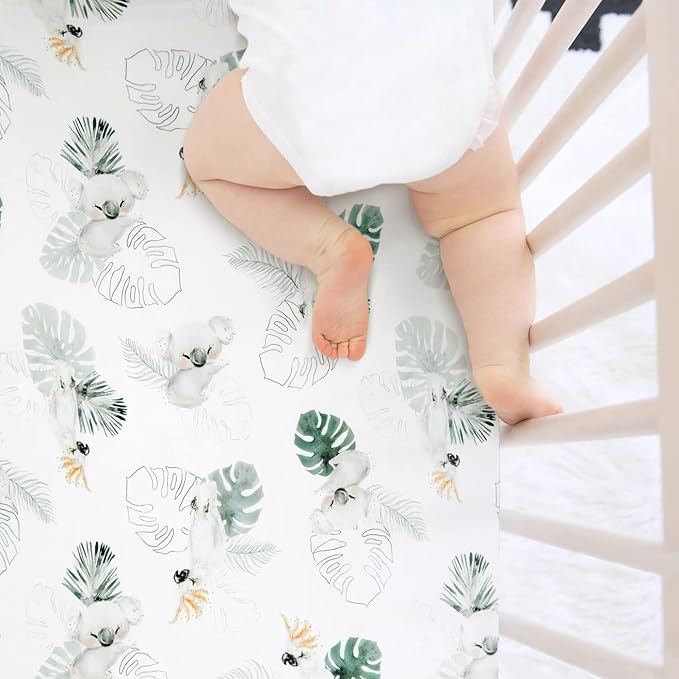 GRSSDER Stretch Ultra Soft Jersey Knit Fitted Pack n Play Playard Sheets Set 2 Pack，Fits Portable/Mini Cribs Sheets, Playards Mattress Pads, Stylish Watercolor Animals for Baby, Mint Green