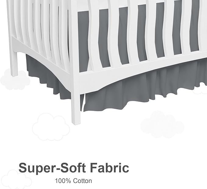 Crib Bed Skirt Dust Ruffle with Split Corners, 100% Cotton, Dark Grey Nursery Crib Skirt for Baby Boys or Girls, 28x52, 14" Drop, Toddler Bed Skirt, Baby Bedding, Crib Sheet Skirt, Soft & Breathable
