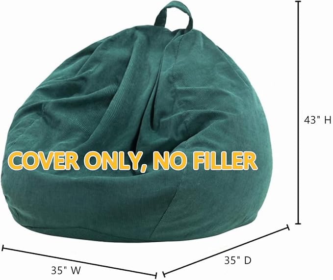 Nobildonna 3 ft Bean Bag Chair Cover (No Filler) 35"×43" Large Stuffed Animal Storage Bean Bag Washable Big Beanbag Chair Cover Premium Corduroy Bean Bag Cover for Adults,Kids,Hunter Green 300L
