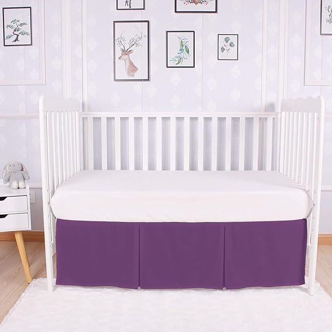 Box Pleated Crib Bed Skirt Premium 100% Cotton 800 Thread Count Nursery Crib Toddler Bedding Crib Bedskirt for Baby Boys or Baby Girls, (28" x 52") + 16" Drop Lenght - Plum Solid