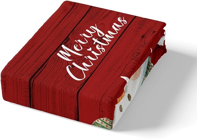 Merry Christmas Duvet Cover Set Queen Size, Cute Snowman and Xmas Tree Print Comforter Cover with 2 Pillowcases, Red Wooden Stripe Print Bedding Set 3pcs for Kids Girls Bedroom Decor,No Comforter